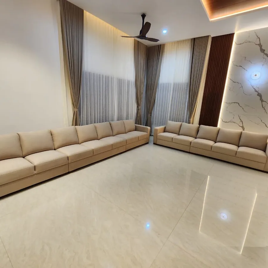CRAFTOMAX completed corner seating and curtains in Kerala home