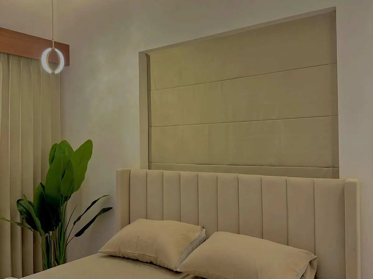 Close view of CRAFTOMAX bedroom headboard and wall panel work
